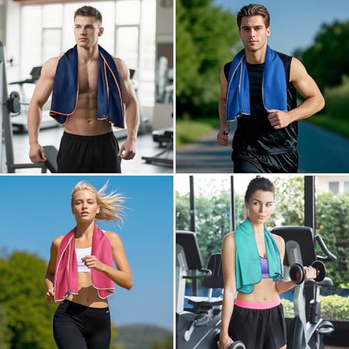 Sfee 4 Pack(8Pcs) Microfiber Travel Towel, Quick Dry Beach CampingTowel Super Absorbent Compact Lightweight Sport Gym Towels for Beach, Gym, Hiking, Pool, Backpacking, Bath, Yoga(L:60"*30"+24"*15") - color: Dblue+nblue+mint+hpink, size: L 60"x30"+24"x15"