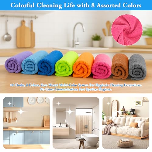 lucdnc Microfiber Cleaning Cloths 16 Pack 8 Colors 11.5"x11.5"