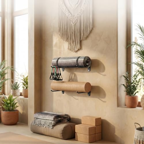 Yoga Mat Wall Mount Holder & Clips for Eyelet Workout Mat Hanging Storage