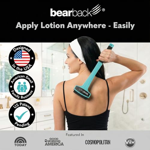 bearback Lotion Applicator for Back & Body Long-Reach Roller for Even Lotion, Sunscreen, Self-Tanner & Medication Application Foldable, Reusable, No-Help Design American Small Business (Teal)