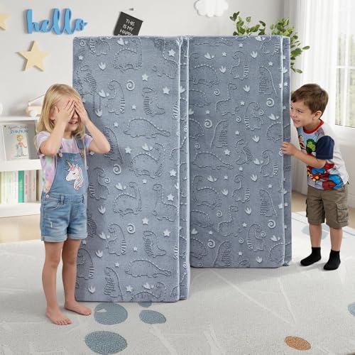 MeMoreCool Kids Floor Mattress, 48x72 Inch Foldable Play Mat, Grey Dinosaur | Grey dinosaur 4x6 ft foam tatami futon mat - color: Grey Dinosaur