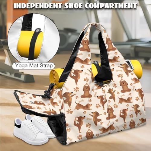 Yoga Gym Bag with Removable Adjustable Shoulder Strap, Shoe Compartment & Top Yoga Mat Holder 17.72x8.66x9.84in - color: Creative Yoga Dog Footprint Print