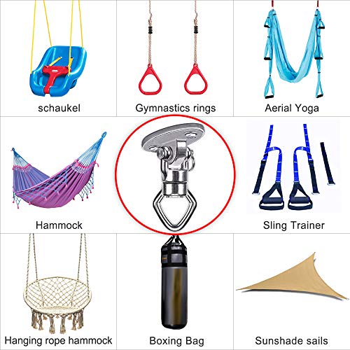 BeneLabel Swing Hanger with Bearing Swivel 800LB Capacity Stainless Steel Ceiling Mount Bracket Hanging Kit for Aerial Silks, Swings, Hammocks, Hanging Chair, Aerial Hoop, Heavy Bag, Yoga Swing - color: Oval Base Hanger(1 Pack)