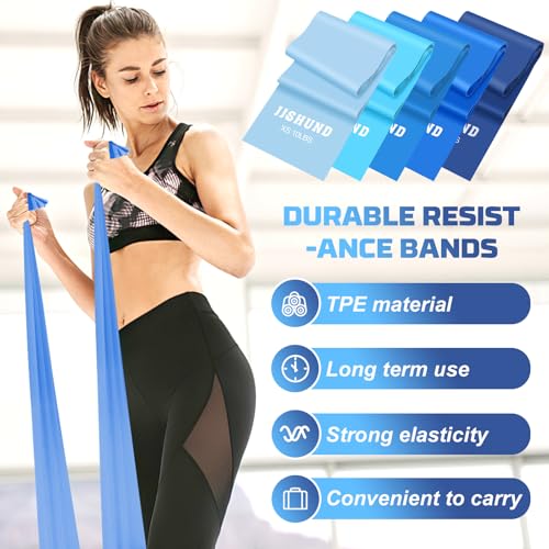 5 Pcs Resistance Bands, Professional Exercise Bands Elastic Stretch Bands for Fitness Yoga Pilates Stretching Strength Training, Workout Bands for Women and Men Home Gym - color: Blue, size: 1.5m