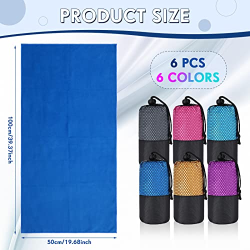 Oudain 6 Pieces Quick Dry Travel Towel Bulk, Microfiber Lightweight Beach Towel with Bag Compact for Adults Swimming Trip Camping Sports Gym Yoga 20 x 39 Inches(Classic Color) - color: Classic Color