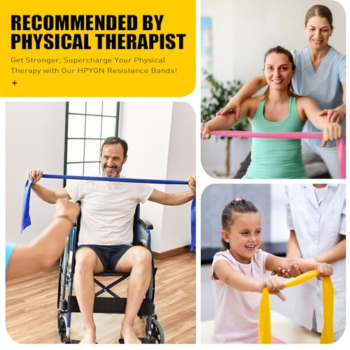 HPYGN 3 Levels Non-Latex Exercise Bands for Physical Therapy & Yoga, Professional Resistance Bands Set for Working Out, Strength Training, Pilates & Rehab, TPE Elastic Stretch Bands for Seniors, Women - color: 1-Yellow/Pink/Blue, size: 4.9ft