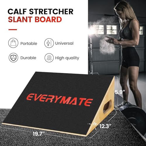 EVERYMATE Slant Board Calf Stretcher, Non-Slip Heel Elevated Squat Wedge Block for Weightlifting and Calf Stretching, Knees Over Toes Equipment 1000LB - color: Slant Board-1