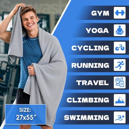 Microfiber Gym Towels for Showering Working Out Quick Dry Negative ions Large Middle Small Sizes Lightweight Gym Towel for Men Women Tennis Sports Towels for Body Hot Yoga Fitness Essentials - color: Gray, size: 27 inch X 55 inch