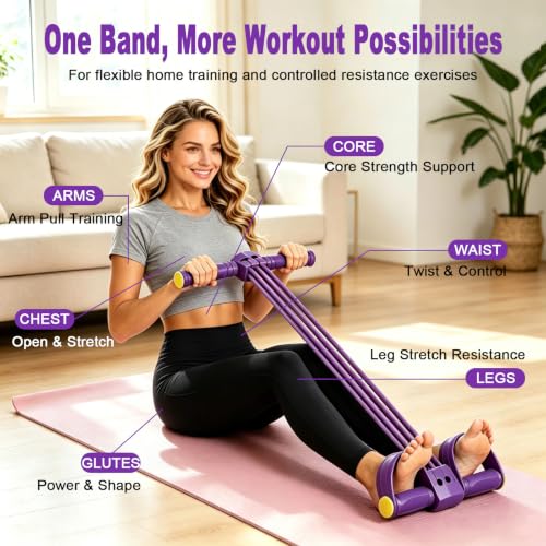 2026 New Multifunction Pedal Resistance Band with Handles, 6-Tube Detachable Tension Rope, Adjustable Foot Pedal Exercise Bands for Abdomen, Waist, Arm, Leg Training, Home Gym & Pilates Gift