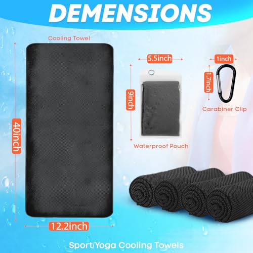 쿨링 타월 4팩(101.6 x 30.5cm(40 x 12인치)), 부드럽고 통기성이 좋은 체육관 타월, 목과 얼굴을 위한 야외 아이스 타월, 캠프 에센셜 극세사 스웨트 타월, 체육관, 달리기, 요가, 운동, 여행, 등반용 - color: B - 블랙 4팩