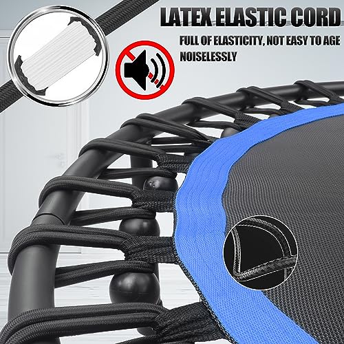 Newan 40"-48" Silent Mini Trampoline Fitness Trampoline Bungee Rebounder Jumping Cardio Trainer Workout for Adults-Max Limit 330lbs - color: 40" Round Blue (NO Handle)