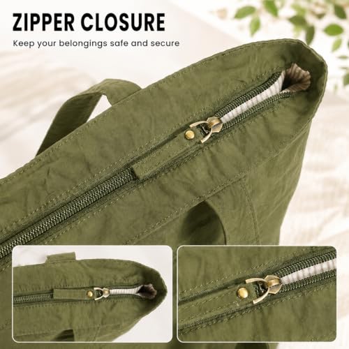 Barsine Tote Bag for Women Unisex Lightweight Nylon Totes Purses and Handbags Large Casual Shoulder Hobo for Travel Gym - color: Olive