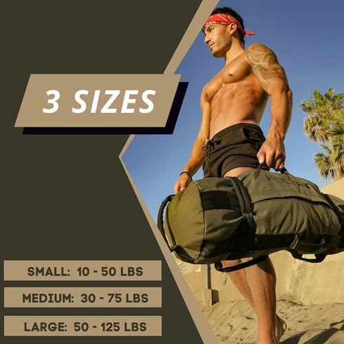 Polyfit Classic Sandbag - Workout Sandbag with 8 Gripping Handles | For working out and weight training, 3 sizes with adjustable filler bags, 8 foam handles, sand not included - color: GREEN, size: Large (50-125lbs)