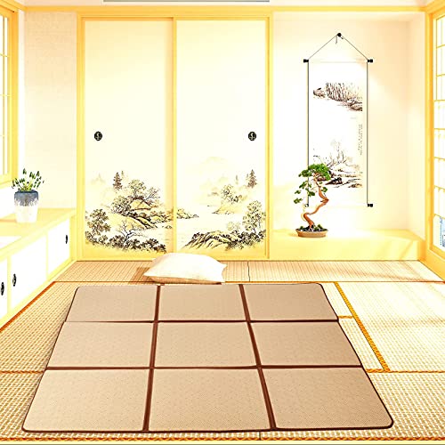 Nisorpa 71'' x 71'' Japanese Rug Tatami Rug Mat 0.47'' Thick Tatami Mat - color: Brown