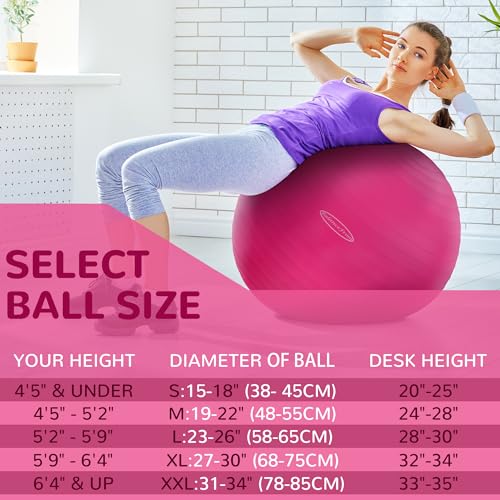 Fitvids Anti-Burst and Slip Resistant Exercise Ball Yoga Ball Fitness Ball Birthing Ball with Quick Pump - color: Pink, size: XXL(31-34in/78-85cm)