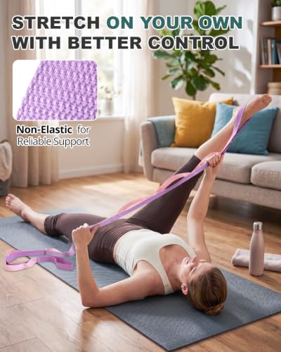 Trideer Stretching Strap with Loops & Leg Lifter, Non-Elastic PT Strap | Leg Lifter Mobility Aid, Non-Elastic PT Stretching Strap, Multi-Loop Grip Control, Home Recovery Support - color: Macaron Pink