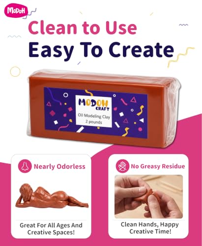 Plasticine Oil Based Modeling Clay, Non Hardening Reusable Clay, Non Toxic, Sulfur Free, No Bake, Non Drying Professional Plastilina Sculpting Clay (Terracotta, 2 Lbs) - color: Terracotta, size: 2 lbs