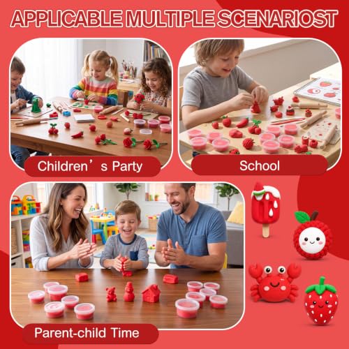 VioraWhite 48 Pcs Air Dry Clay Bulk 1.6lb Modeling Clay Kit,Red | Soft & Stretchable, Magic Foam for Kids, DIY Molding, Arts & Crafts, Boys Girls Party Favors, Cosplay Sculpting Supplies - color: Red