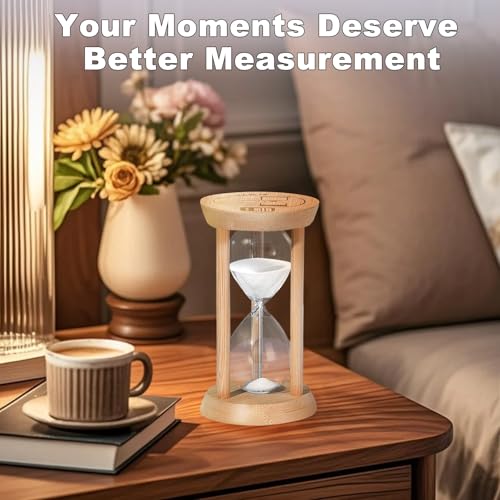 Wooden Sand Timers,30 Minute Stunning Glass Bamboo White Sand Hourglass for Productivity, Meditation & Decor, 30 Min Reloj De Arena for Kitchen, Office, Yoga, Game, Classroom - color: White, size: 30 minute