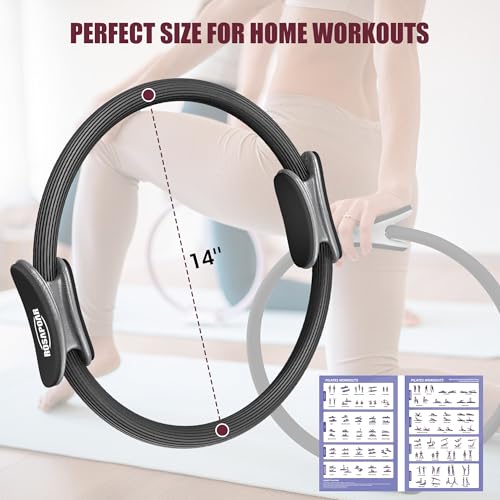 ROSAPOAR Pilates Essentials Kit for Women, Pilates Ring Set - 14" Magic Circle with Yoga Ball & Resistance Bands – Pilates Kit for Home Workouts, Toning & Core Sculpting Pilates Equipment - color: Grey