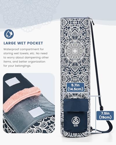 Gonex Yoga Mat Bag, Full-Zip Mat Carrier | 600D Oxford Fabric, Wet Pocket, Front Zip Pocket, Adjustable Strap, Fits Mats up to 26" - color: Navy Blossom