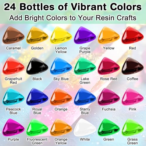 SigWong Epoxy Resin Color Pigment – 24 Colors Liquid Epoxy Dye Set with 6 Glitters, Highly Concentrated, Non-Toxic Resin Pigment for Art, Jewelry Making & Crafts – Each 6ml/ 0.25 oz - color: 24 Colors-6ml