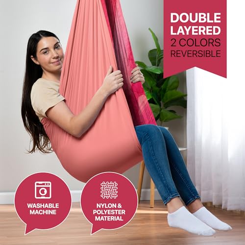 Compression Sensory Swing Adult & Kids, Indoor Outdoor Pod, Holds 300lb | indoor sensory swing for kids, outdoor sensory swing indoor, sensory swing kids, sensory toys, 360 swivel hammock swing - color: Red Crystal