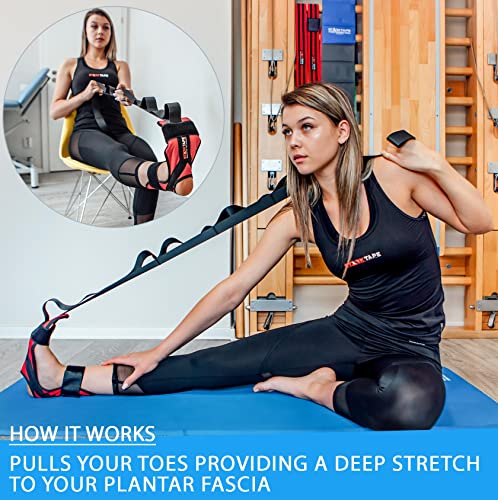 Foot and Leg Stretcher. Stretching Strap Loops for Plantar Fasciitis, Heel Spurs, Foot Drop, Hamstring, Quads. Improve Strength, Stretches, Achilles Tendonitis Stretch and Calf Pain Relief - color: Red