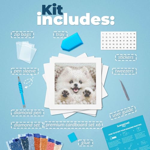 LuwoArte 6 Pack Diamond Painting Kits for Adults – Cute Dogs-Themed Diamond Art Kits – DIY Full Drill Paint Gem Art for Adults – Brilliant 5D Diamond Painting Kit – Relaxing Craft for Home Wall Décor - color: Cute Dogs