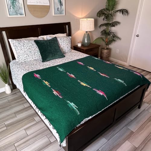 Open Road Goods Mexican Thunderbird Yoga Blanket, Handwoven Throw for Yoga, Meditation, and Home Décor – Versatile Blanket for Beach, Picnic, Camping, or Outdoor Use - color: Dark Green