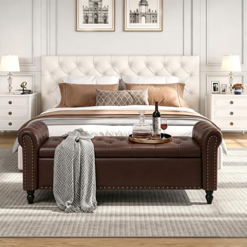 FiveWillowise 65" Bedroom Bench,End of Bed Bench with Storage,Chocolate - color: Chocolate, size: 65-inch