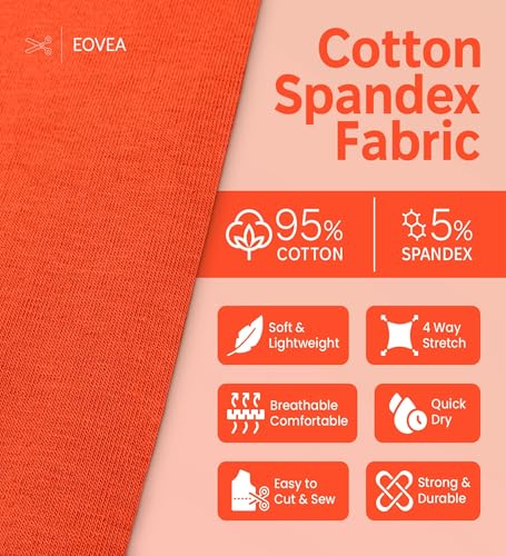 EOVEA - Cotton Spandex Fabric by The Yard - 4 Way Stretch Jersey Knit - Spandex & Cotton T-Shirt Fabric - Lightweight, Breathable - 60" Wide Roll| 10 oz(Orange, 1 Yard) - color: Orange, size: 1 Yard