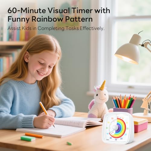 Yunbaoit Visual Timer with Night Light, 60 Minute Countdown, White Rainbow - color: White-rainbow