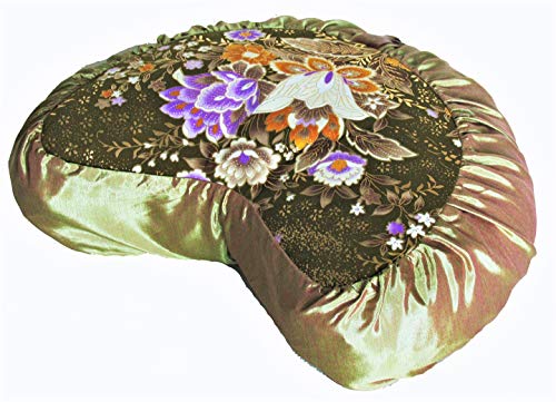 Meditation Cushion Crescent Zafu Pillow Japanese Kimono Silk Gold - color: Gold
