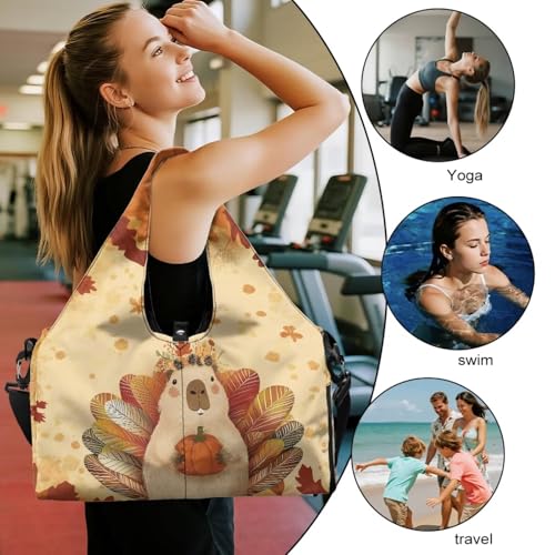 Gym Bag with Yoga Mat Holder Large Tote Bag With Multi Pockets for Women Men Dry Wet Separated Pocket Carryall Yoga Tote Bag for Pilates Travel Workout Office - color: Halloween yellow