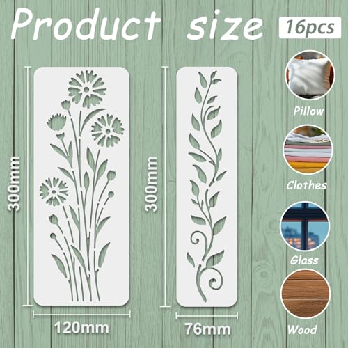 INFUNLY 16Pcs Leaf Vine Painting Stencil for Wall Reusable Wall Stencils for Painting Flower Decorative Walls Stencil Small Vintage Wall-Painting Template for Brick Wood Furniture Nursery Living Room - style: 16PCS Leaf Vine