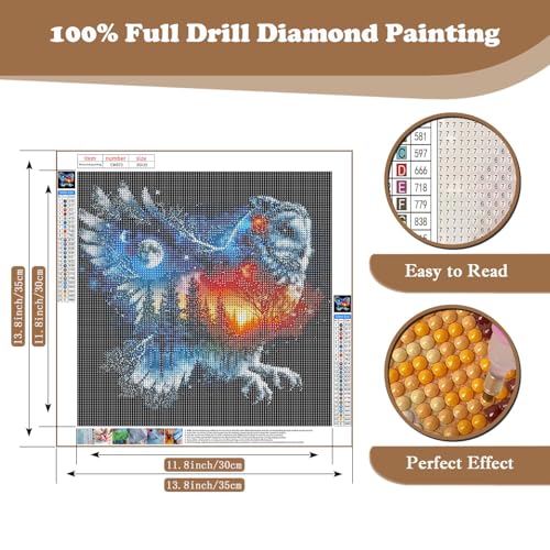 Owl DIY Diamond Art Kits for Adults, Animals 5D Diamond Painting Kits | Gem Painting, Dimond Art Paintings Kit, Full Drill Diamond Dot for Home Wall Decor 14 X 14 Inch - color: CM073