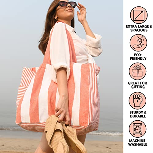 Folkulture Beach Bags for Women, Waterproof, Beach Must Haves -17x14 inch - color: Coral