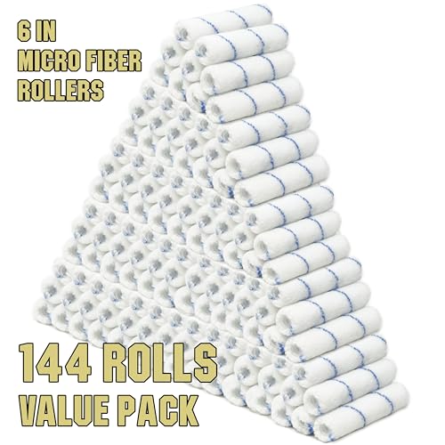 Allgala 6" Mini 3/8" Nap Shedless Microfiber Paint Roller Cover for Door Trim Furniture Cabinets - 144 Pack - size: 6" Micro (Pack of 144)