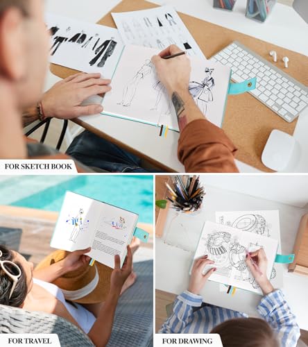 PAIBAS Blank Journal Notebook, A5 Hardcover Leather Sketchbook with 200 Pages Thick Blank Paper for Men Women, Unlined Drawing & Writing Journal, 5.9" x 8.4" Plain Notebook (blue) - color: Blue, size: Blank Page