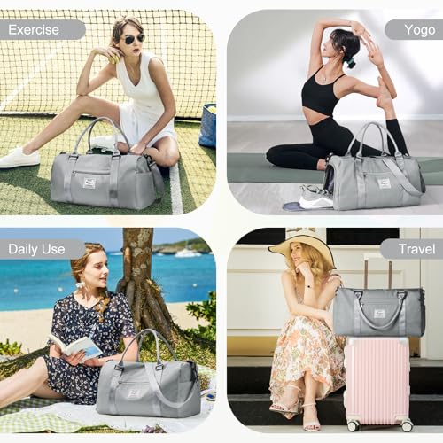 Gym Bag Womens with Shoes Compartment Travel Duffel Bag Grey - color: B6-Grey+Toiletry Bag