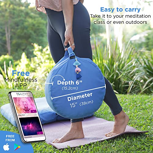 NOLAVA Round Zafu Cushions 15"x6" & Zabuton Meditation Cushions 32"x28"x3" - Premium Comfort for Mindful Practices - Yoga Bolster Pillow & Meditation Floor Pillow Essentials - color: BLUE