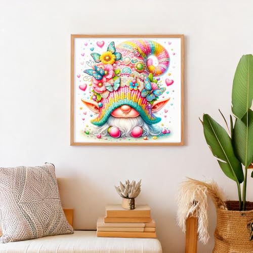 PRASIO Gnome Diamond Art Kits for Adults Beginner, Pink 5D Diamond Painting Kits for Adults, DIY Round Full Drill Gem Art Painting and Crafts for Gift Home Wall Decor 14x14 Inch - color: XM-DP-PinkGnome-3535