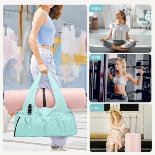 Yoga Mat Bag Yoga Bag for Women with Mat Holder Large Sport Gym Bag with Adjustable Yoga Mat Strap Shoes Compartment - color: Cyan