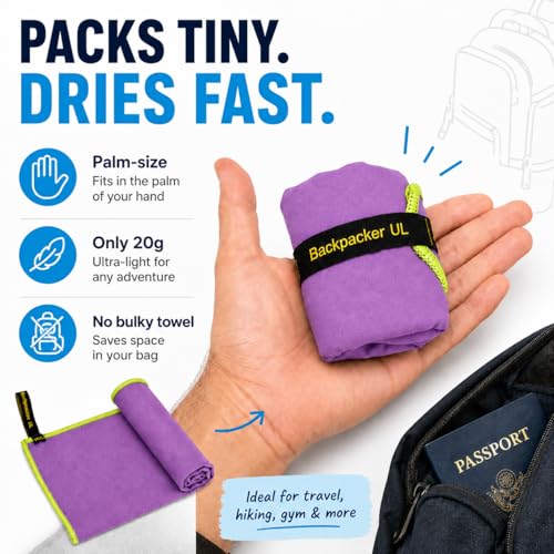 Elite Trail Magic Backpacking Ultralight Quick Dry Microfiber Soft Fast Drying Hand and Face Towel Wash Cloth Camping Yoga Hiking Active Lifestyle Small - color: Purple