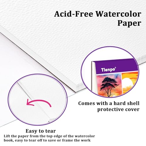 Tlenpo Watercolor Paper Pad, 8.5 x5.5 in, 110lb/230gsm, 50 Sheets Artist Painting Drawing Paper Book, Art Supplies for Adults Kids, Acid-Free Water Color Paper for Beginner Students - size: B-8.5×5.5in