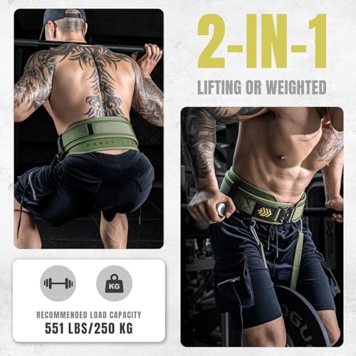 MANUEKLEAR 2-in-1 Weightlifting Belt & Dip Belt with 36.7 IN Rope, Double-Layer Weight Lifting Belts, Powerlifting Gym Weighted Belt for Pull Up Squat - color: Olive Drab, size: L(34-37in)