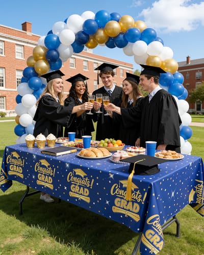 Niuara Blue Graduation Plastic Table Cloth Disposable, 4 Pack, 54 x 108 in | Rectangle, 6 ft Tables, Class of 2026, Graduation Party Supplies - color: Graduation Blue, size: 54" x 108" - 4 Packs
