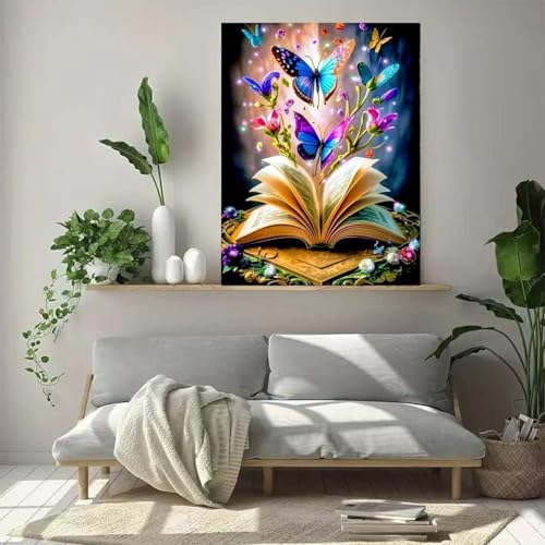 ZHUDENGXJL Books Diamond Art Kits for Adults,Colorful Butterfly Diamond Painting Kits for Beginners, DIY 5D Full Drill Dots Gem Art with Dot Art for Home Wall Decor 12 x 16Inch - color: DZ895