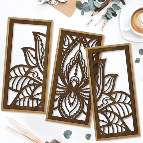 HPNIUB 3PCS Lotus Flower Wall Decor, Mandala Carved Wood Sign for Yoga Room, Spiritual Meditation Wooden Hanging Plaque Home Decor for Living Room Office Bathroom Decoration(8x16Inch) - color: Mandala Flower Wooden Wall Art